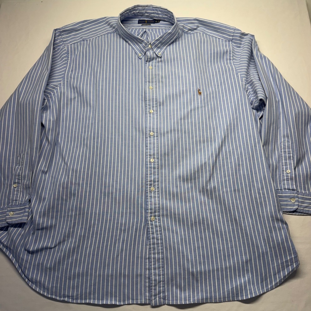 Ralph Lauren Shirt Stretch Oxford 6XB Blue Striped Mens Big Tall Button Down